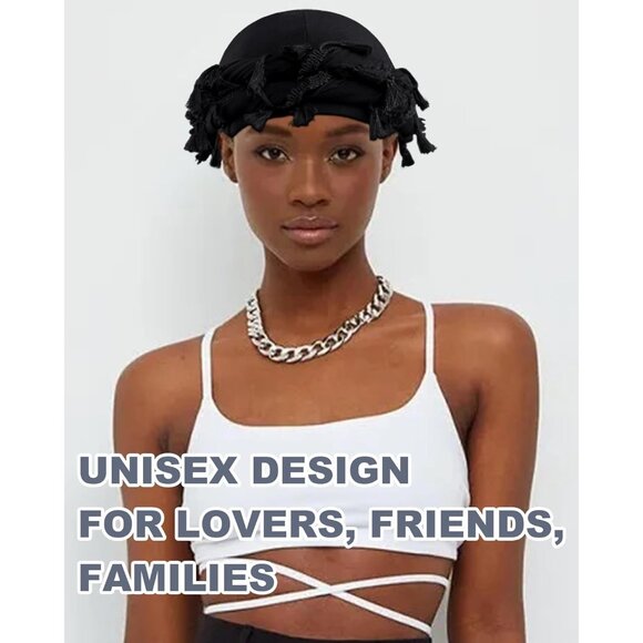 ⚡Men Women Navy Blue Satin Head Wraps Skull Cap Tassels Braid Beanie Turban - Picture 7 of 8